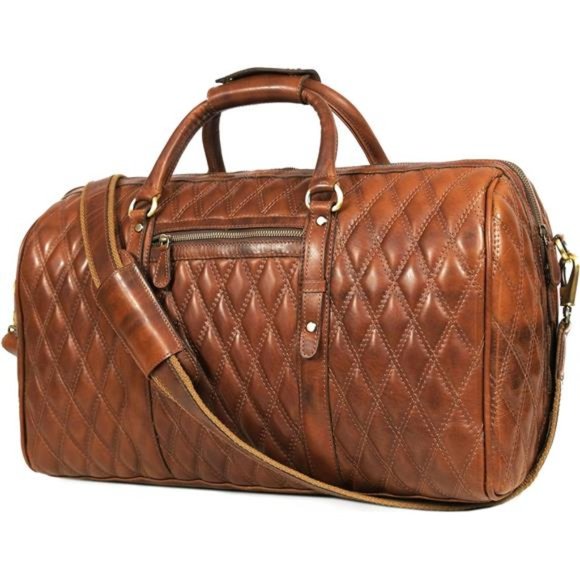 Men's Leather Travel Duffel Bag Luggage Carry-On Bag, Caramel